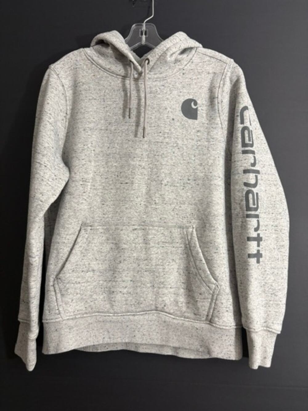 Carhartt Unisex M (8-10) Relaxed Fit Logo Sleeve Pullover Hoodie Gray Speckled